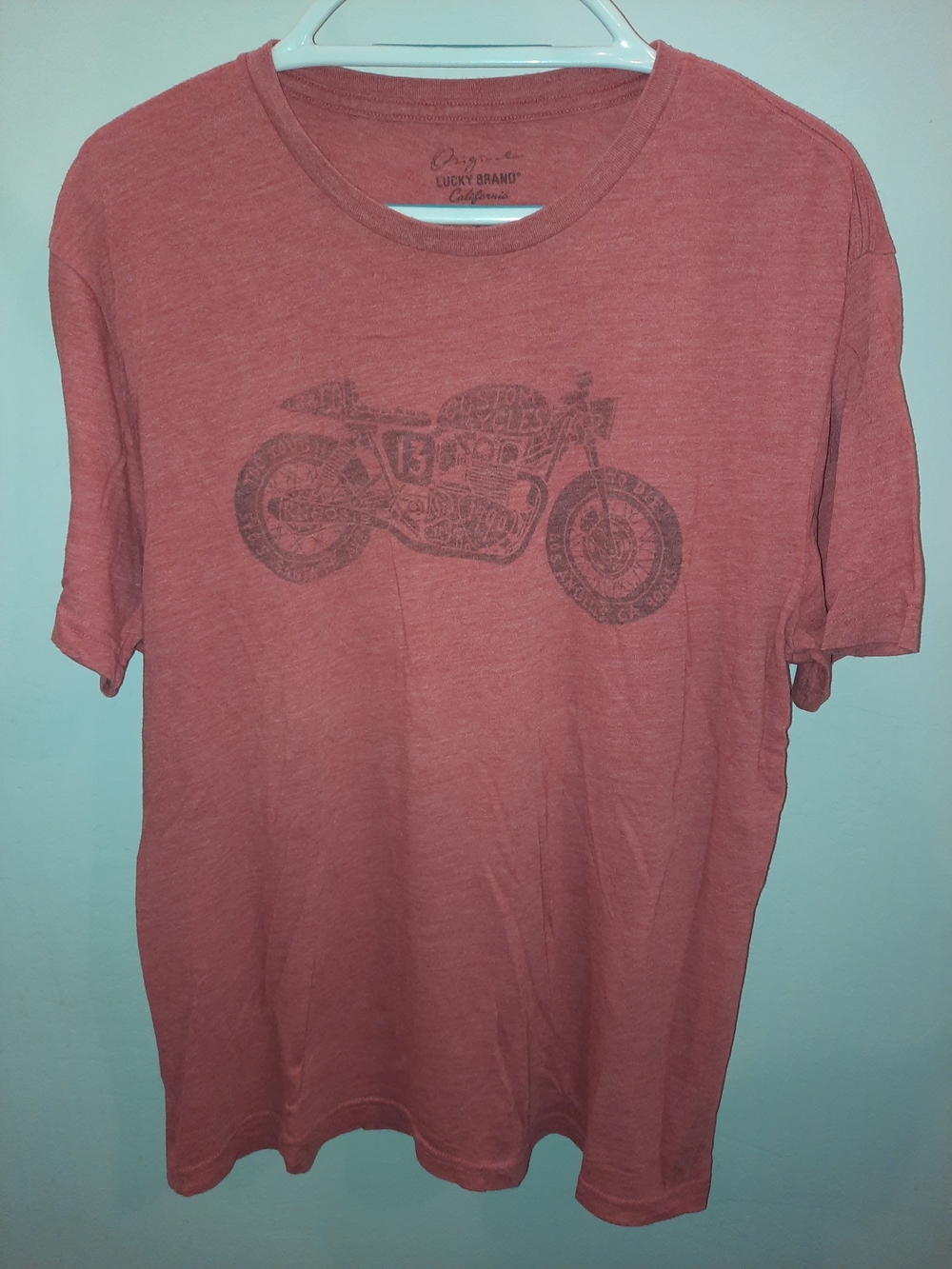Lucky Brand Men's Heathered Red Graphic Crewneck Tee Size XL GUC